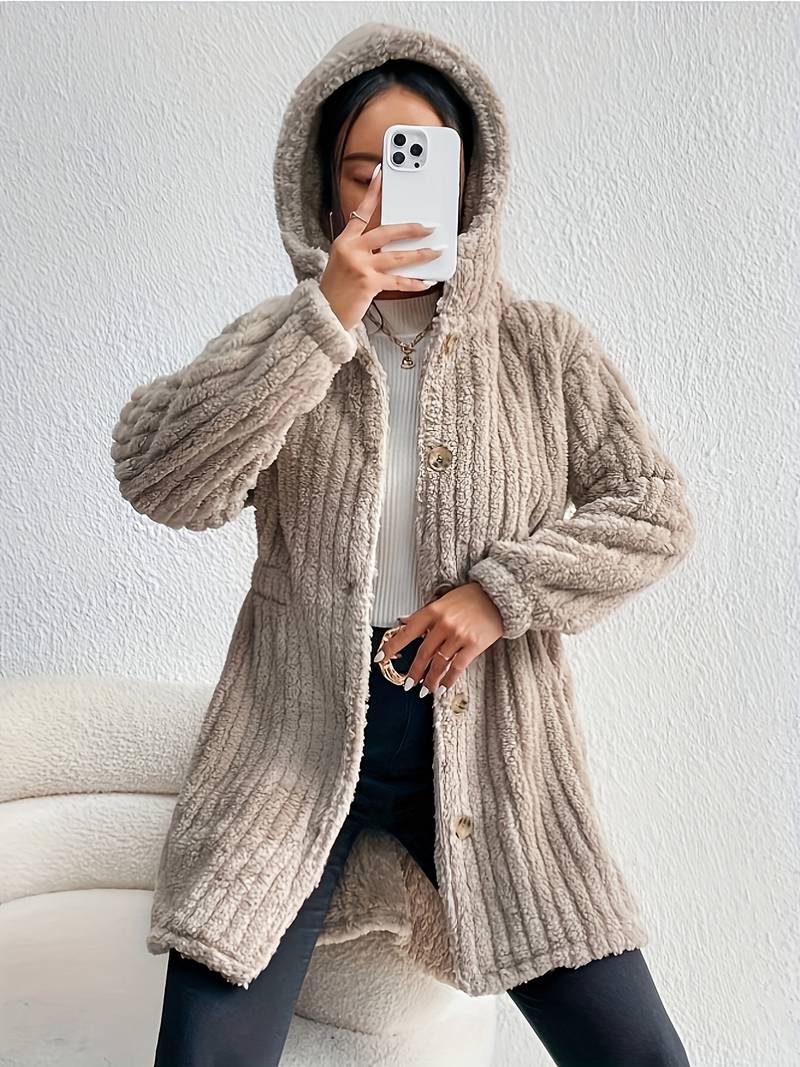 women's hooded long-sleeve button jacket