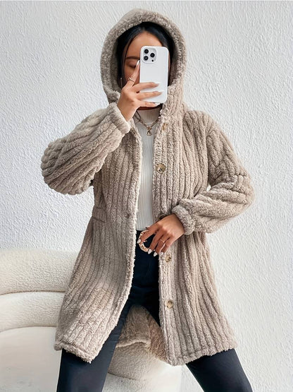 women's hooded long-sleeve button jacket