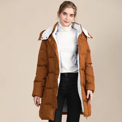 Women's stylish caramel padded winter coat with hood
