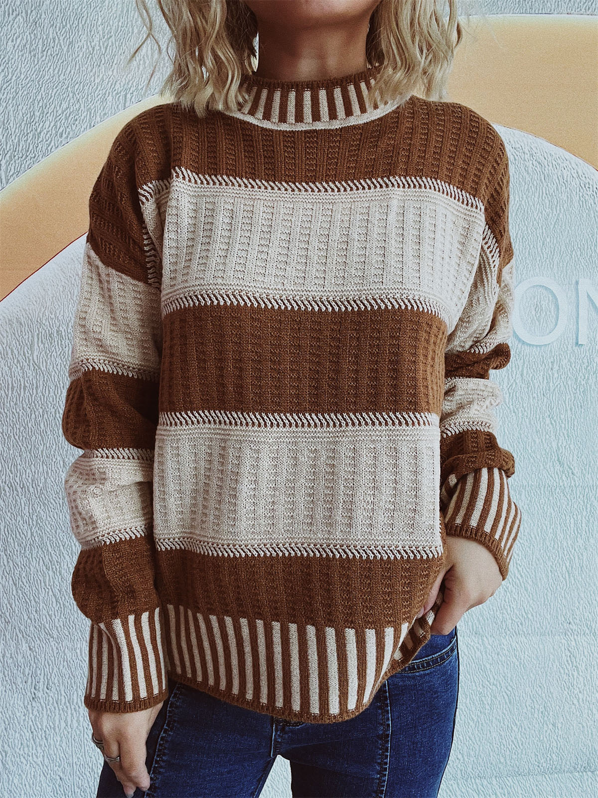 Casual women's sweater for autumn & winter with ribbed texture