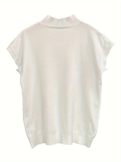 Sleeveless high-neck knit top with a fitted design for women