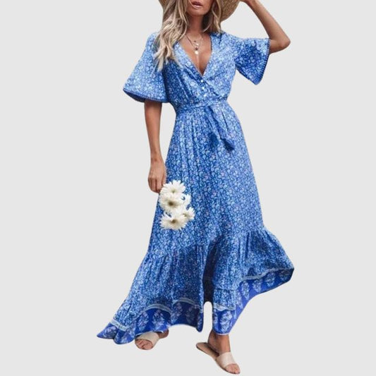 Bohemian Wrap V-Neck Maxi Dress