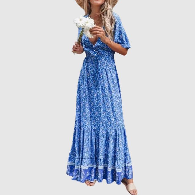 Bohemian Wrap V-Neck Maxi Dress