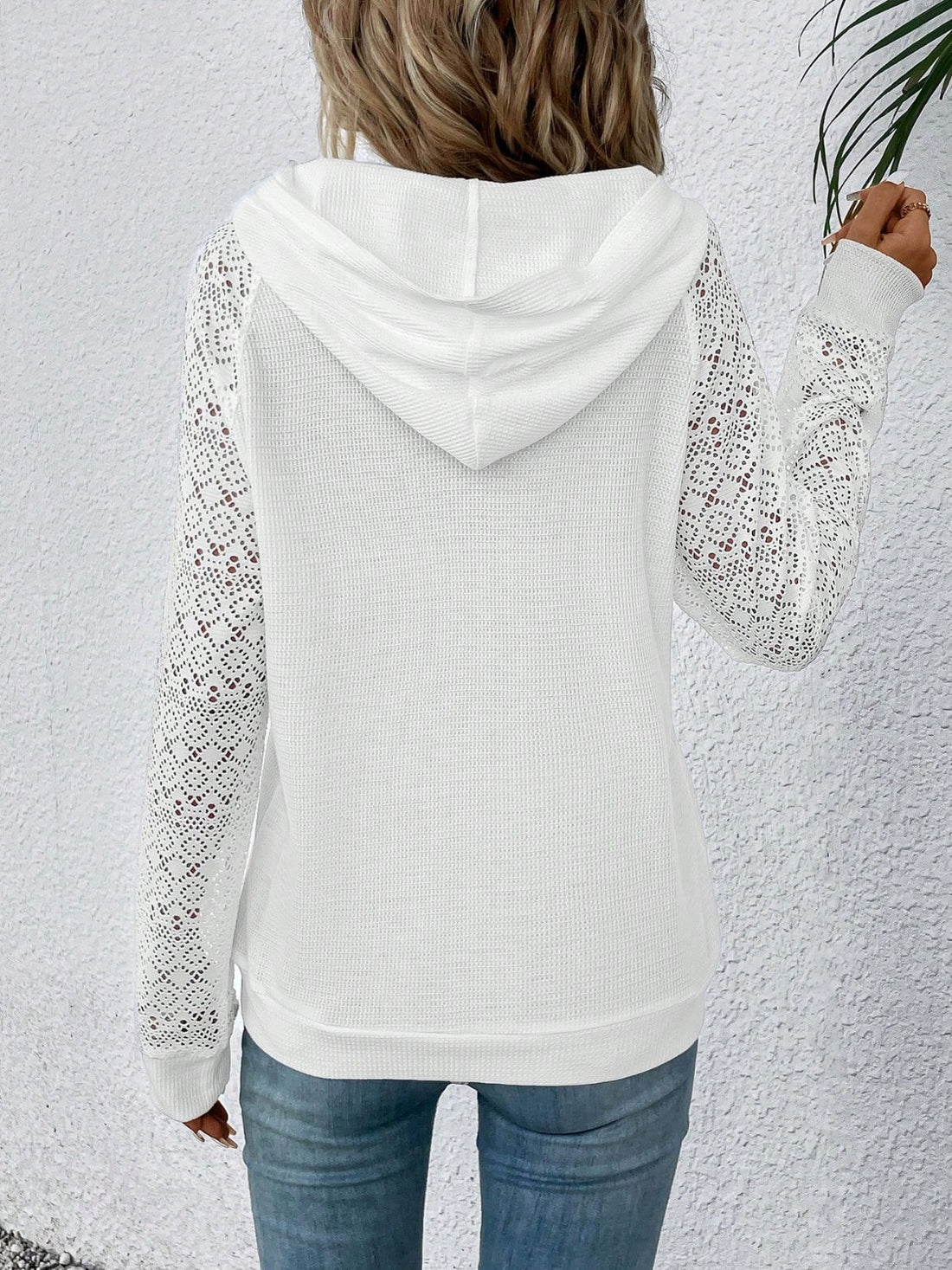 Marie - waffle-knit lace long sleeve hoodie