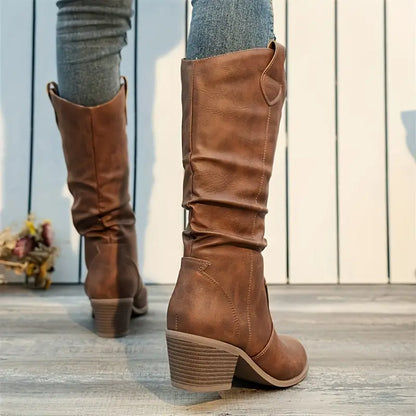 Women's high heel maillard v-mouth skinny boots