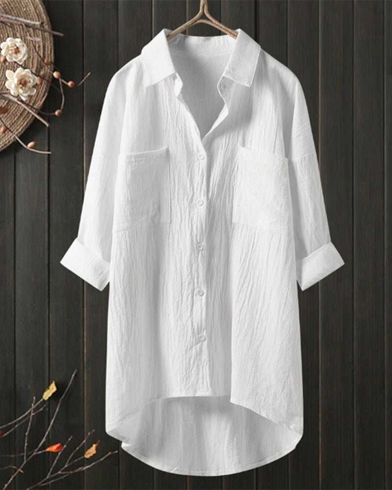 Women's Tunic Shirt - Breathable Cotton - Button-Up Relaxed Fit - Long Sleeve