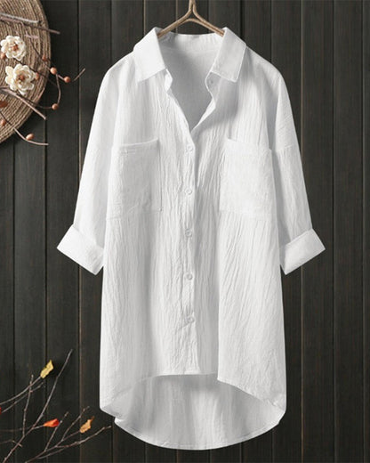 Women's Tunic Shirt - Breathable Cotton - Button-Up Relaxed Fit - Long Sleeve