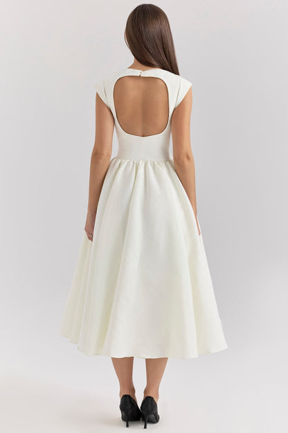 Women’s Dress – Satin-Like Fabric – A-Line Midi – Sleeveless High Neck – Formal Fit