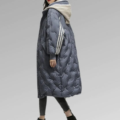 Women's black hooded knee-length winter jacket