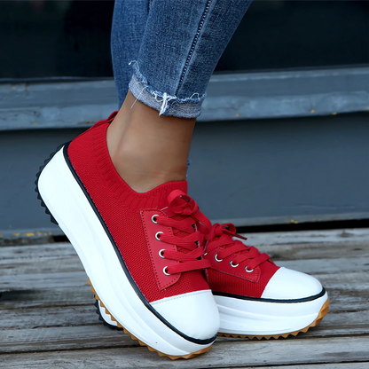 Women’s Sneakers – Soft Knit Upper – Platform Sole – Lace-Up Breathable Fit