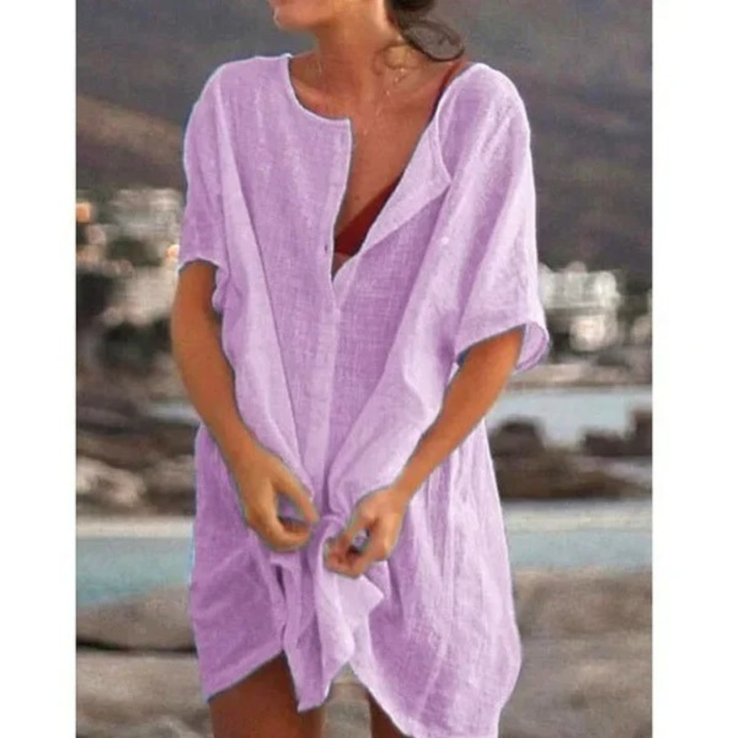 Button Down Short Sleeve Tunic Dress