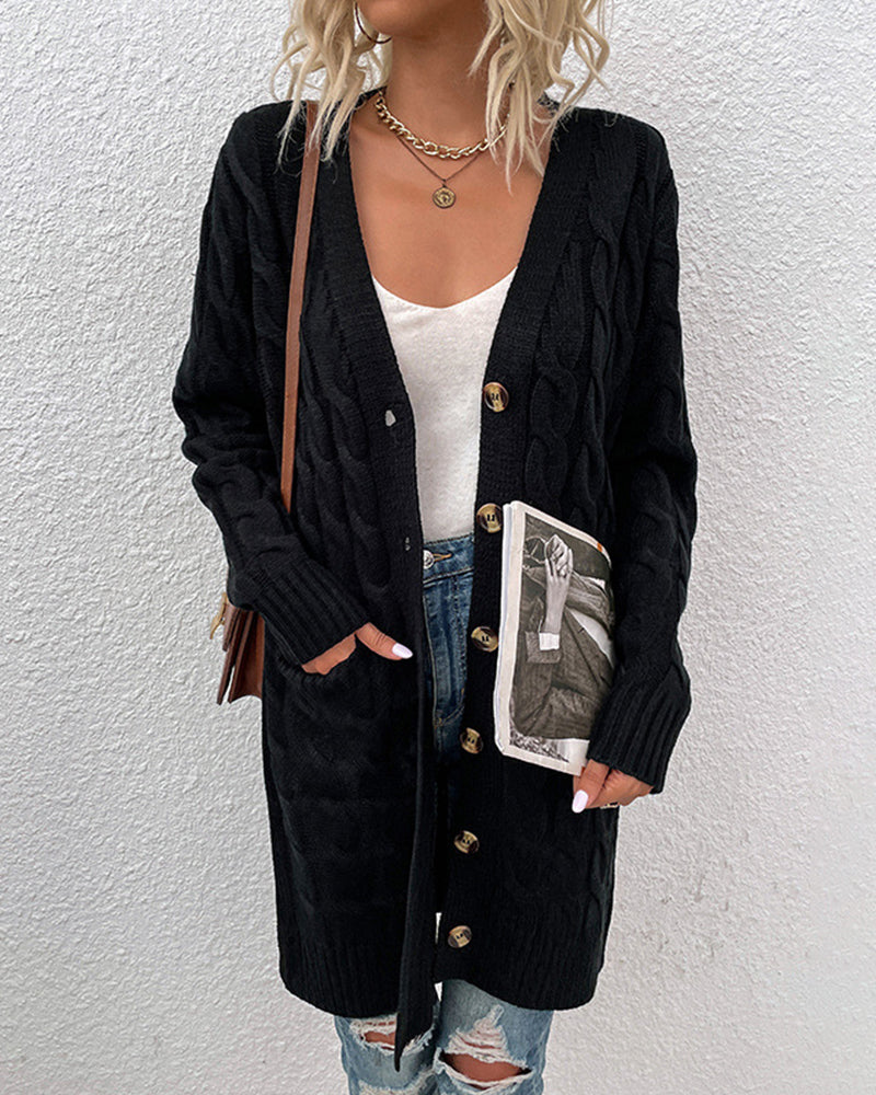 Twisted Button Long Cardigan Sweater