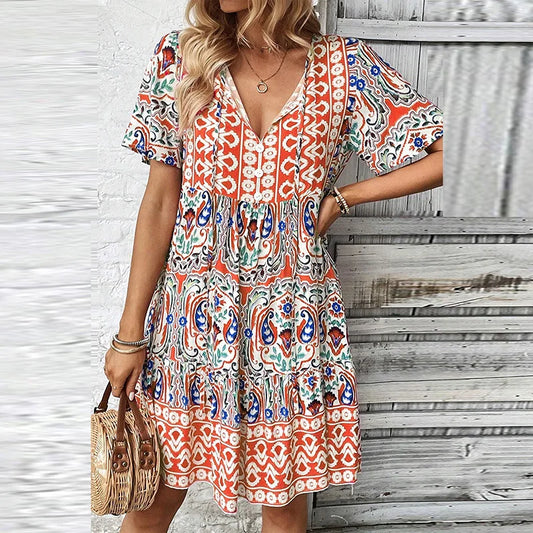 Flowy Lightweight V-Neck Bohemian Dress
