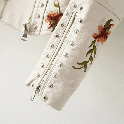 Sofia Leather Biker Jacket | Embroidered Floral Jacket