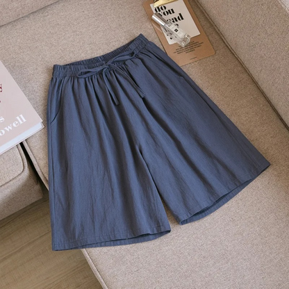 Women's Loose-Fit Shorts - Breathable Cotton Linen - Elastic Waist with Drawstring