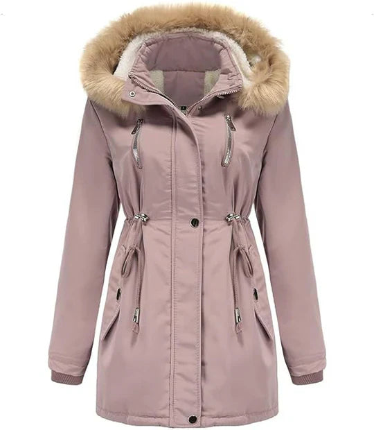 Fleece Lined Faux Fur Hooded Long Coat