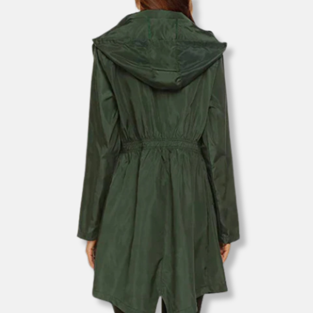 Isla Hooded Rain Jacket | Zip Closure Drawstring Waist Jacket