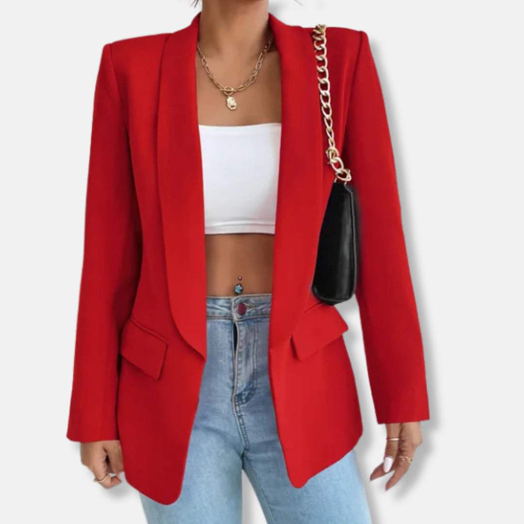 Isla Longline Blazer | Notch Lapel Flap Pockets Blazer