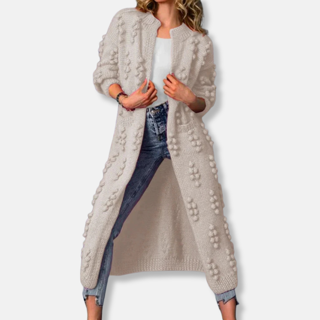 Wool Long Ribbed Open Front Cardigan