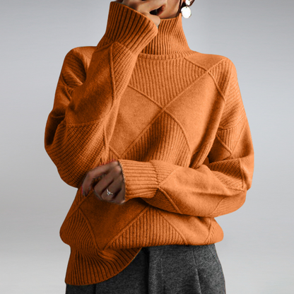 Women's turtleneck sweater with diagonal design