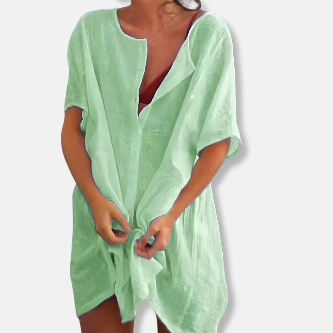 Women's Tunic Dress  - Button Down - Short Sleeve Breathable Fit