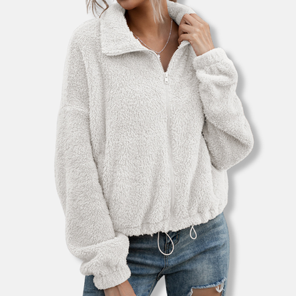Sienna Fleece Cropped Relaxed Fit Jacket | Collared Long Sleeve Jacket