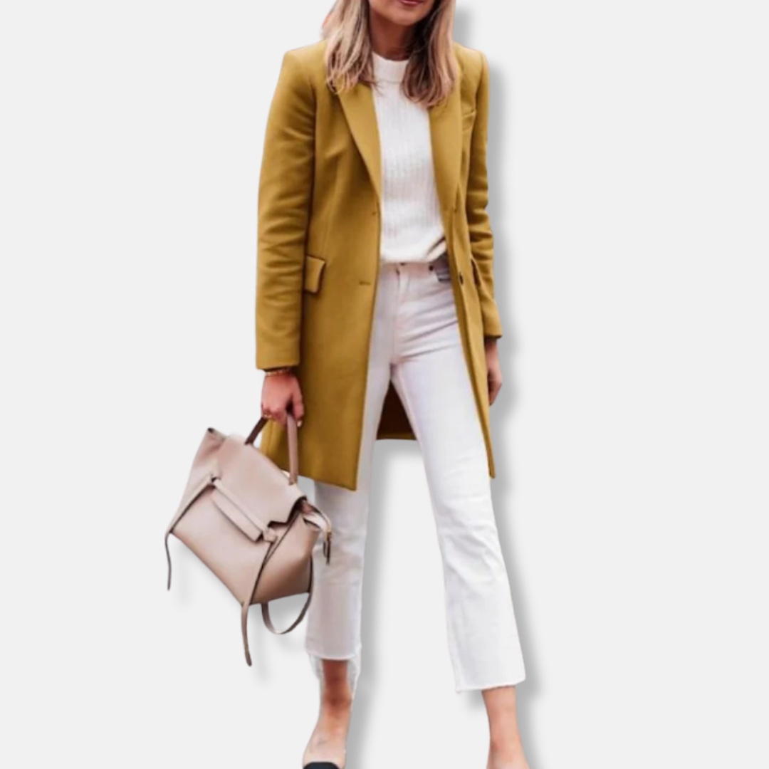 Olivia Wool Trench Coat | Collared Mid-Thigh Coat