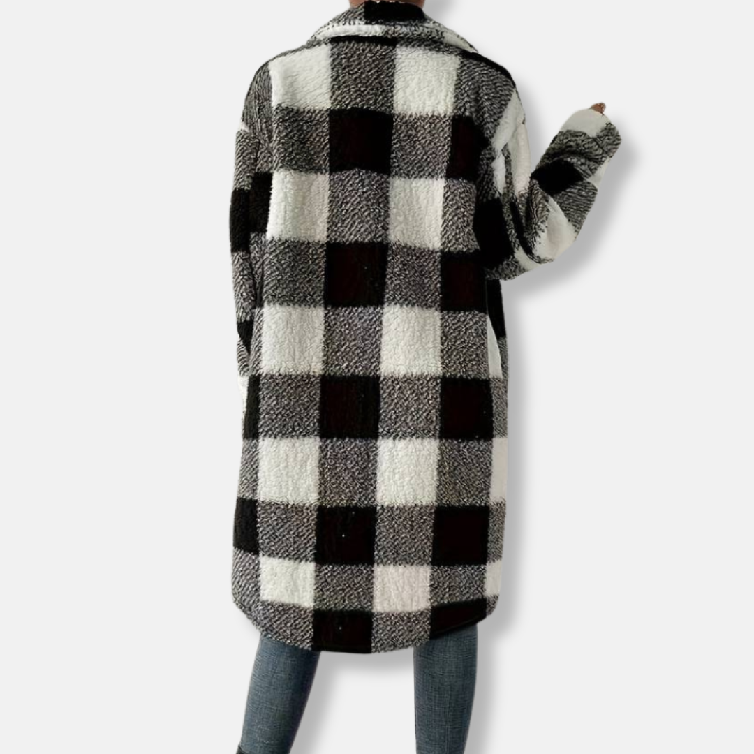 Isabella Fleece Check Shacket | Oversized Collared Shacket