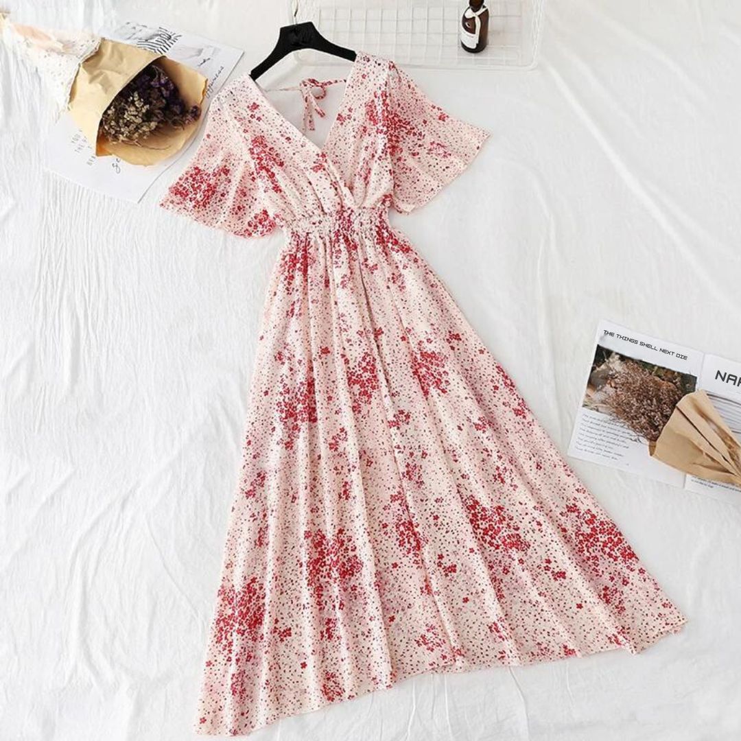 Floral Print Cinched Waist Maxi Dress