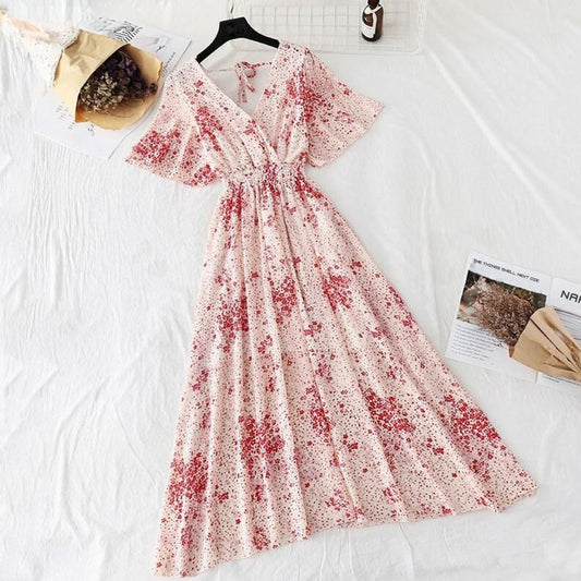 Floral Print Cinched Waist Maxi Dress