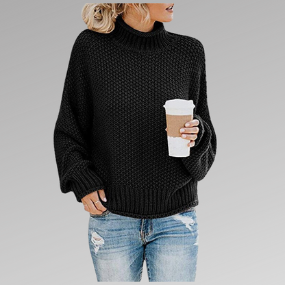 Women's Chunky Knit Sweater - Wool Blend - Oversized Fit - High Turtleneck Warm Pullover