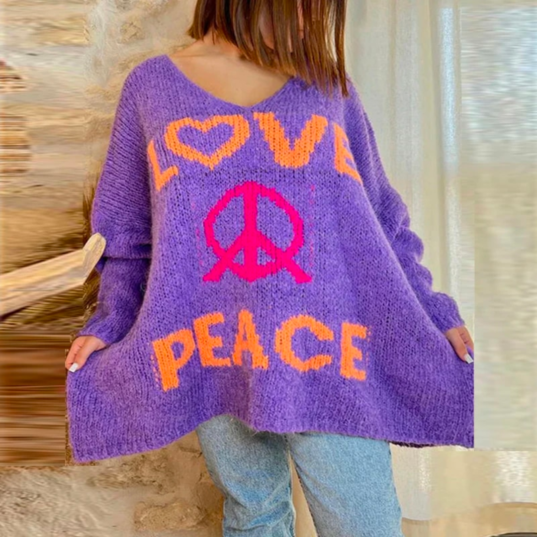 Women's loose v-neck letter knitted sweater