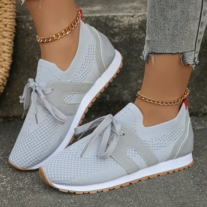 Women’s Sneakers – Soft Knit Upper – Streamlined Fit – Lace-Up Lightweight Comfort