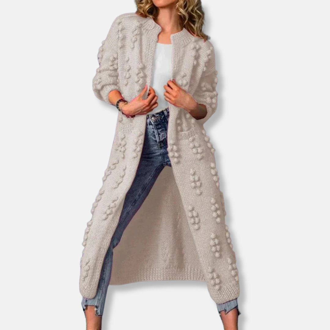 Amelia Wool Bobble Knit Cardigan | Relaxed Fit Open Front Cardigan