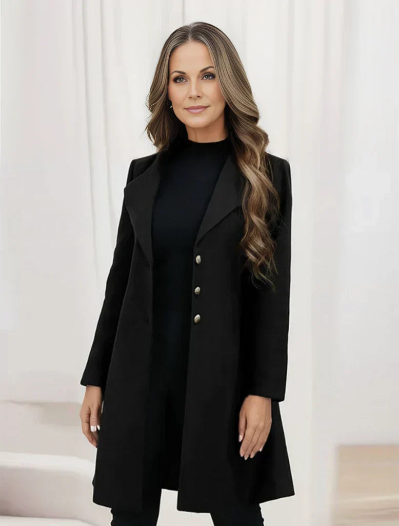 Classic long coat for women with button closure