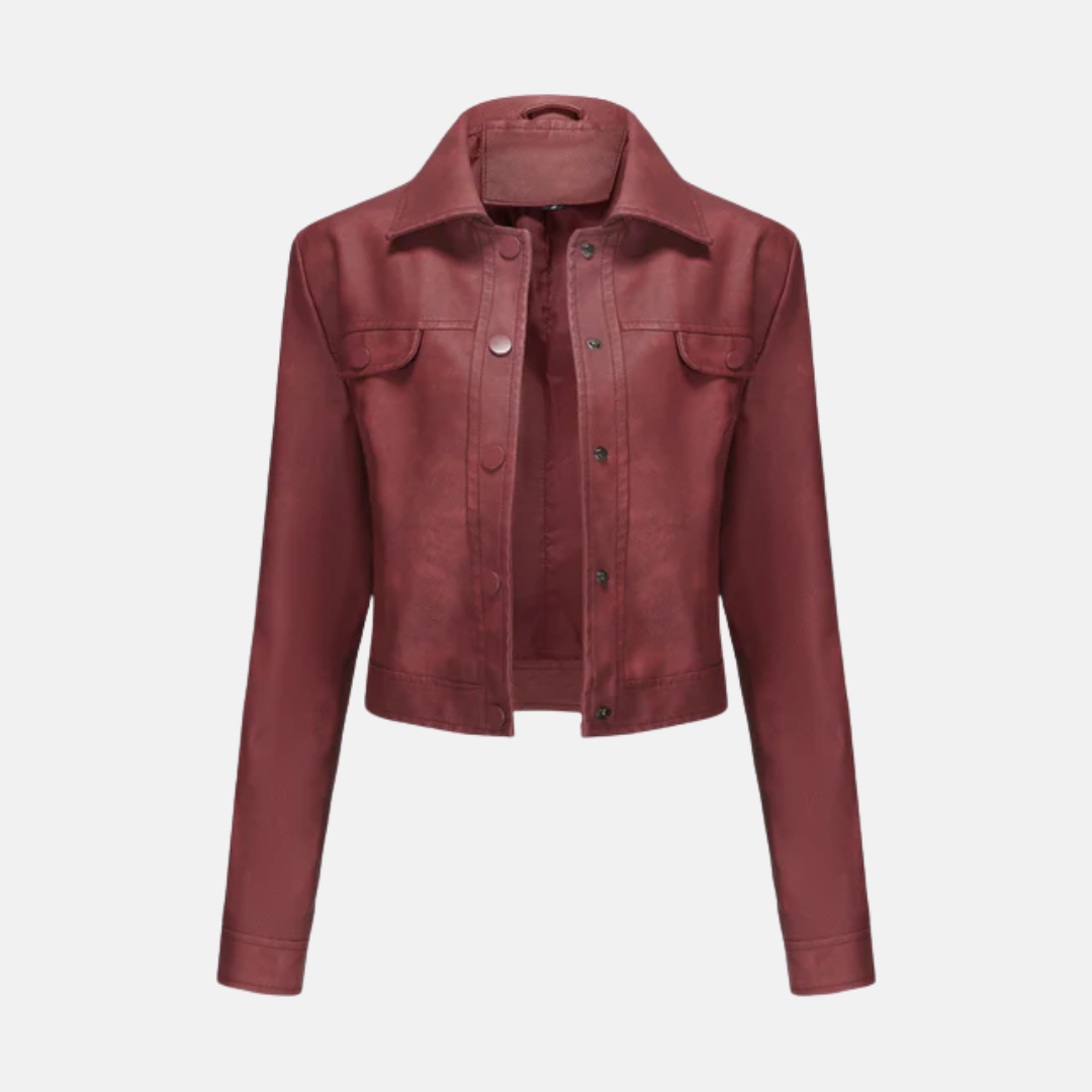 Faux Suede Cropped Snap-Button Jacket