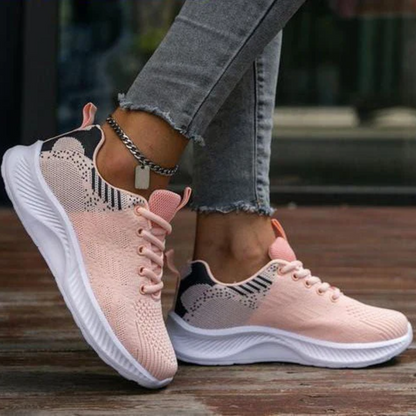 Women's Athletic Sneakers - Breathable Knitted Mesh - Lightweight Cushioned Sole