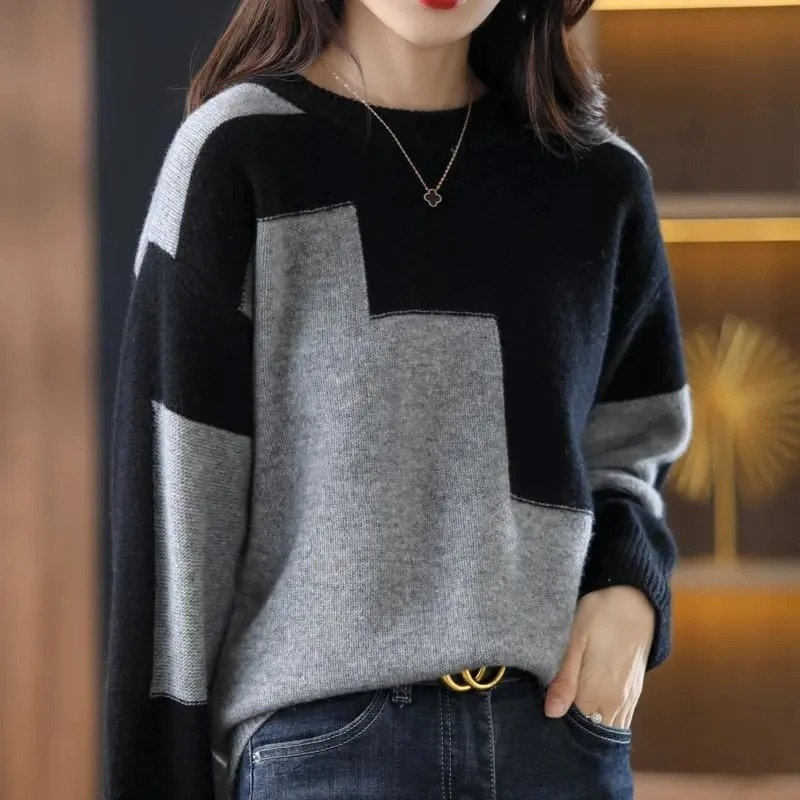 Women's oversized color block loose soft knit sweater
