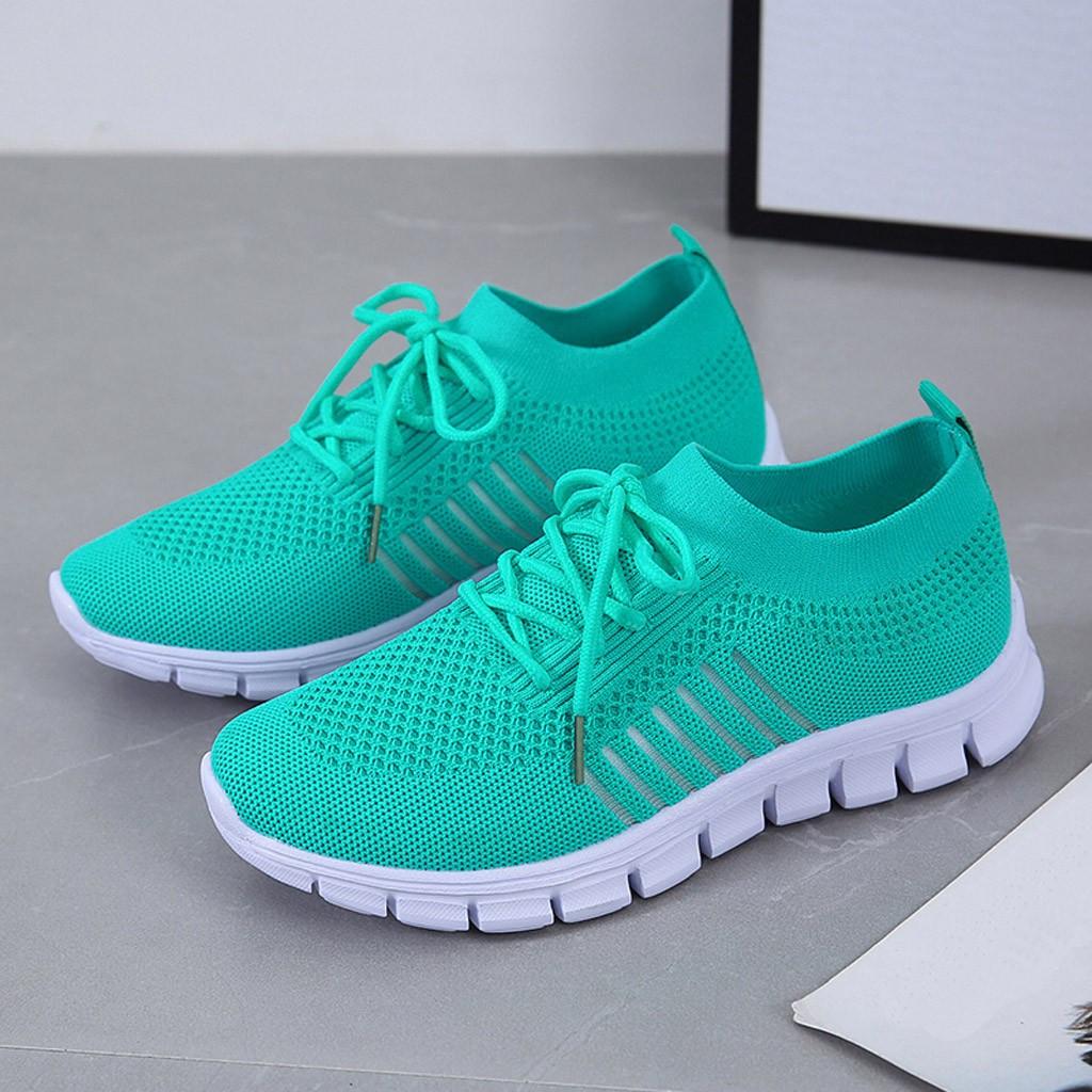 Lightweight lace-up sneakers with breathable knit design for women