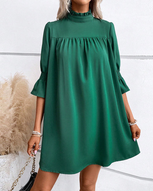 Flowy Ruffle High Neck Sleeve Dress