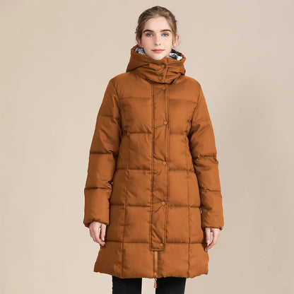 Women's stylish caramel padded winter coat with hood