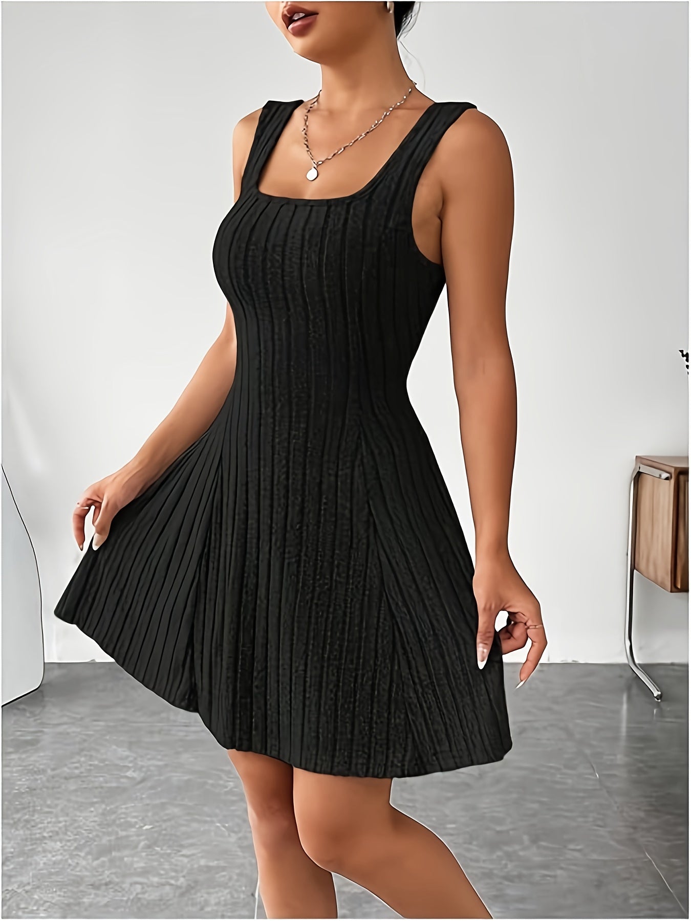 Ribbed Knit Two-Piece Hooded Skater Dress