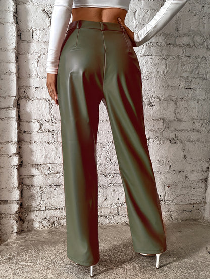 Solid color high-waist straight casual pants for women