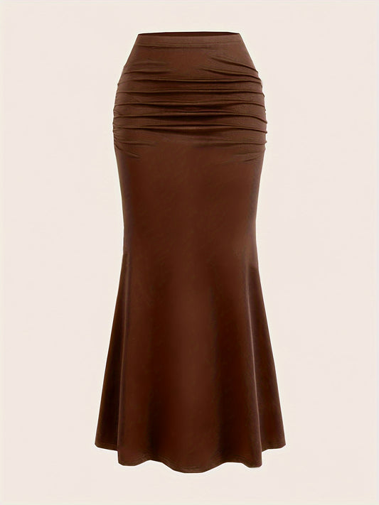 High-Waisted Ruched Flared Midi Skirt