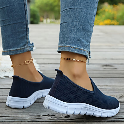 Lightweight slip-on walking shoes with stretchy knit upper for women