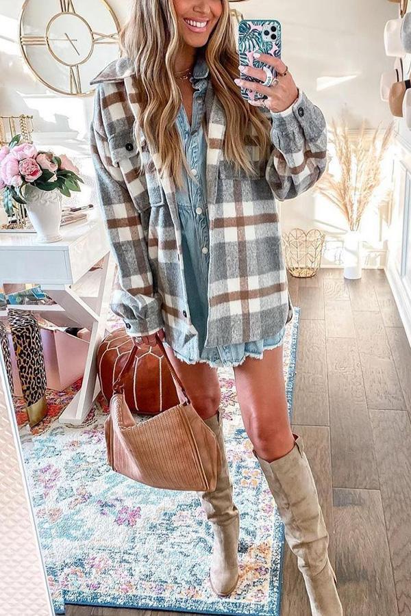 Angelique -  loose plaid shirt with long sleeves