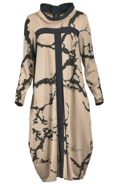 Women's abstract colorblock stand collar long sleeve dress