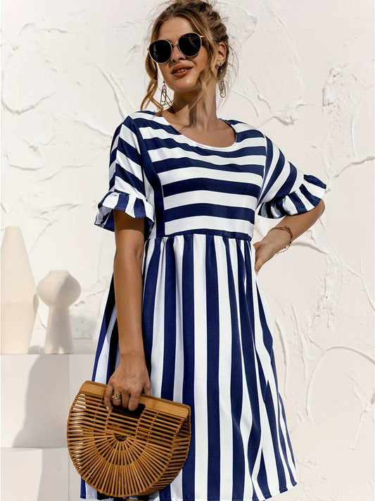 Striped A-Line Flared Sleeve Dress