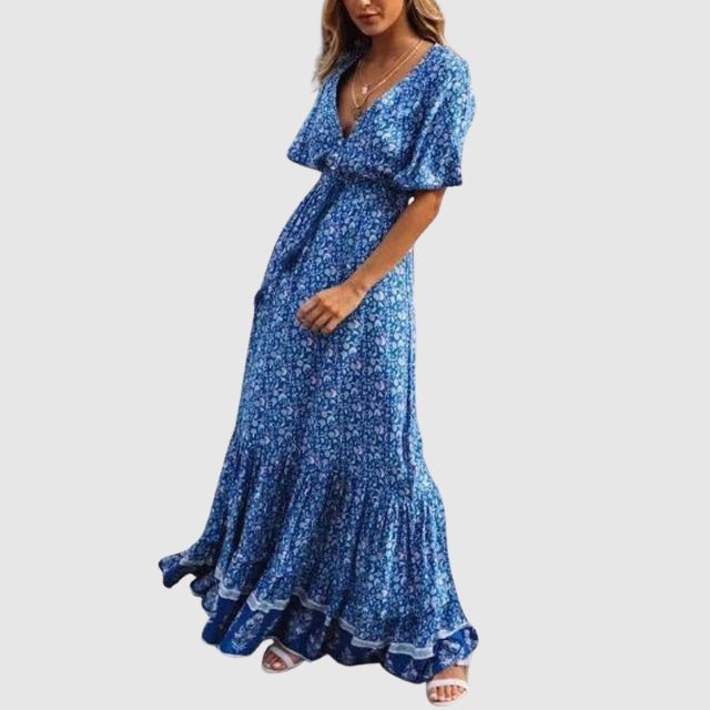 Bohemian Wrap V-Neck Maxi Dress