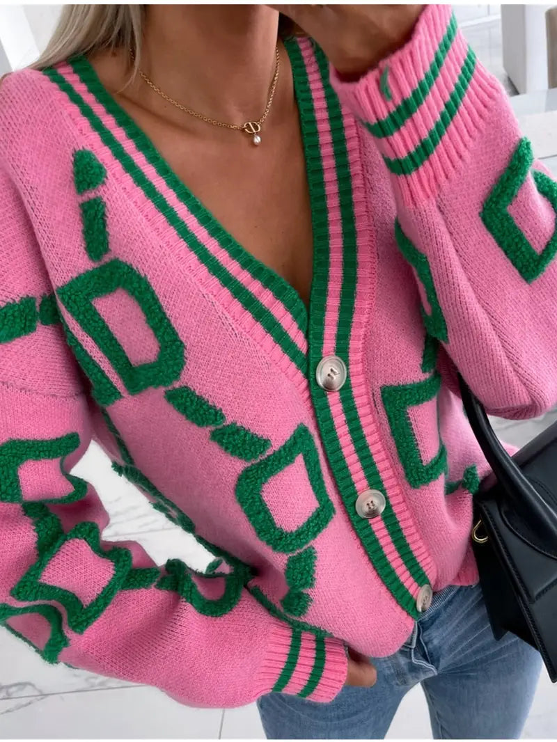 "Leanor Hays" Wool knit Button down cardigan sweater